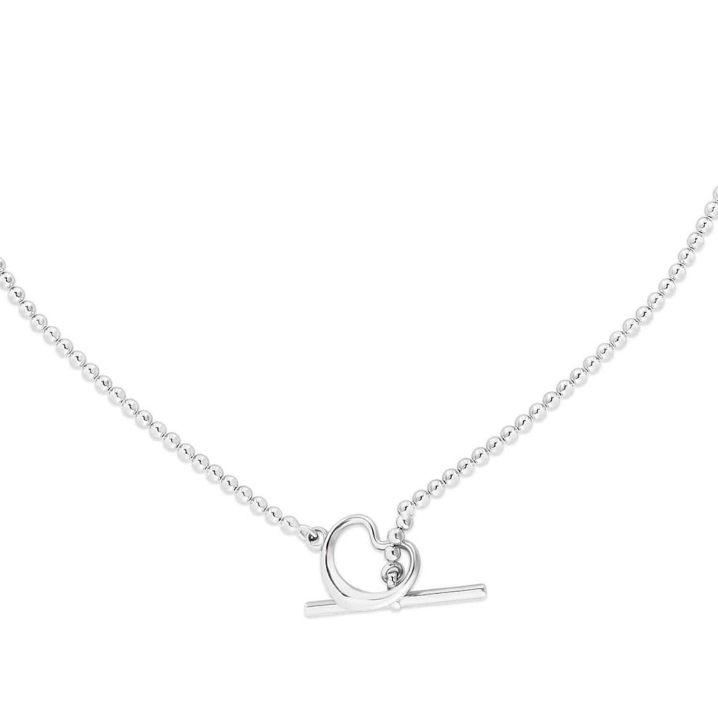 Sterling Silver Toggle Clasp Heart Pendant Ball Beaded Necklace 18"