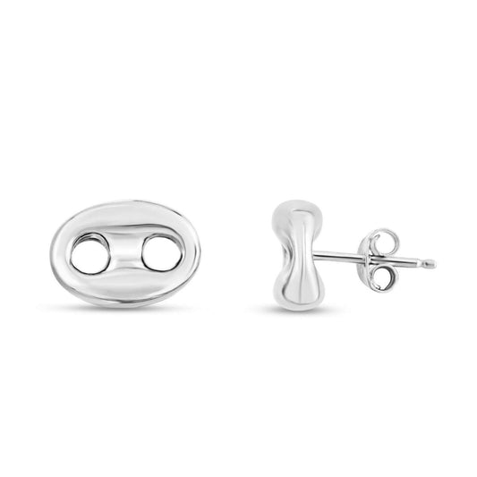 Sterling Silver Puffed Mariner Push Back Studs Earrings 10mm