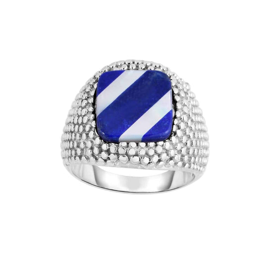 Men's 925 Sterling Silver Lapis Mother of Pearl Signet Ring