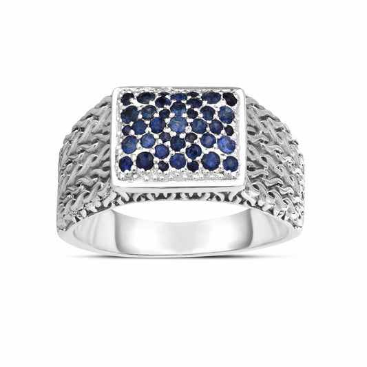 925 Sterling Silver Real Blue Sapphire Woven Signet Ring