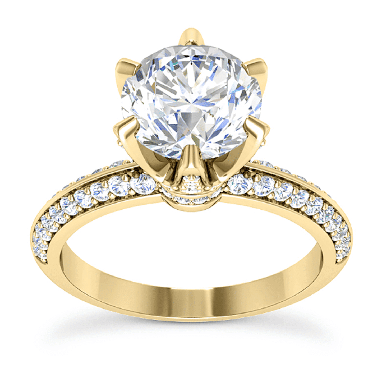 1.50CTW Real Diamond Pave 18K Gold Yellow Diamond-Prong Engagement Ring