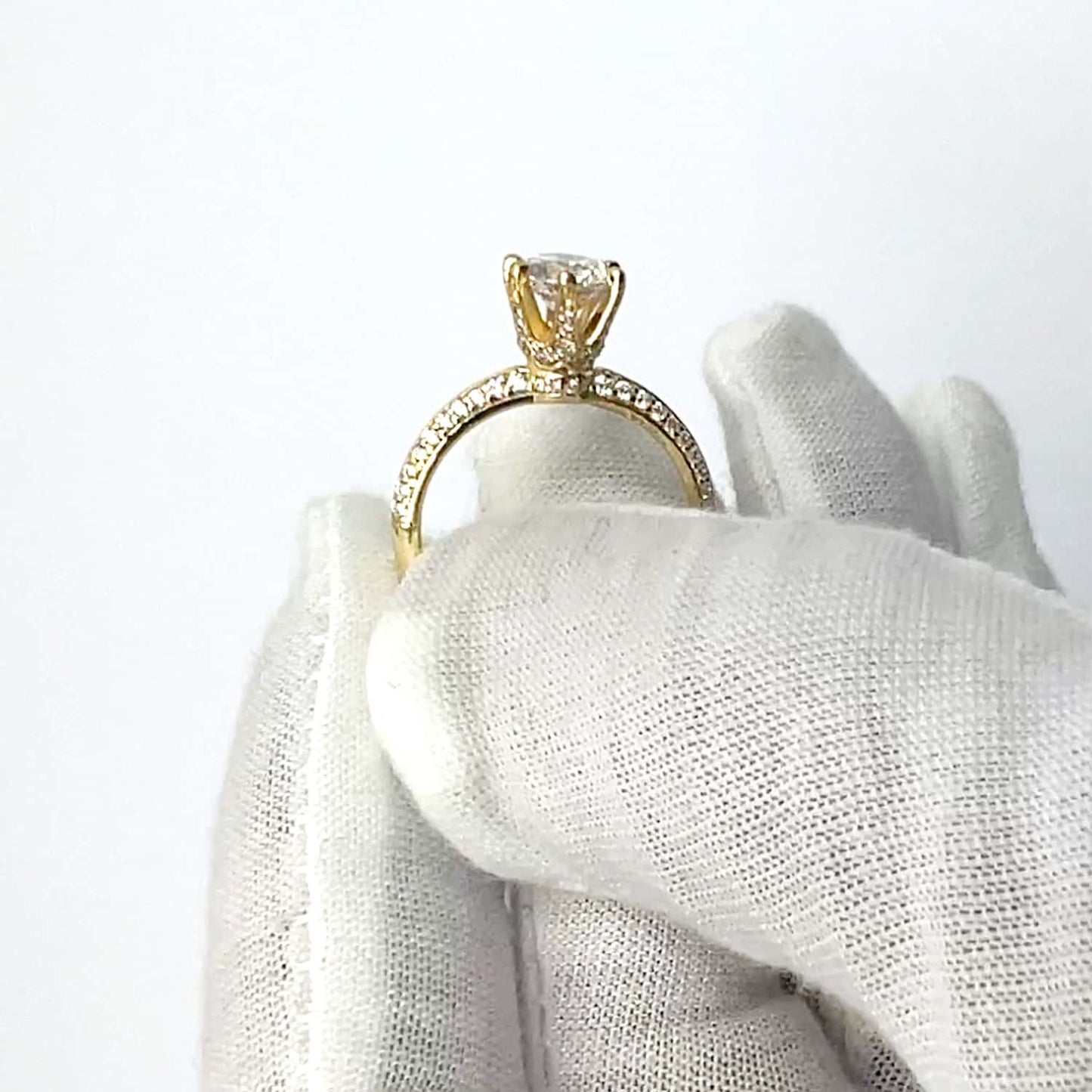1.50CTW Real Diamond Pave 18K Gold Yellow Diamond-Prong Engagement Ring