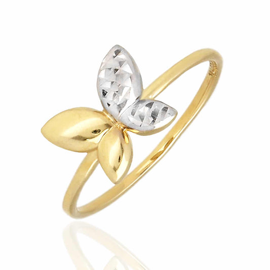 14K Gold Two-Tone Diamond-Cut Butterfly Ring