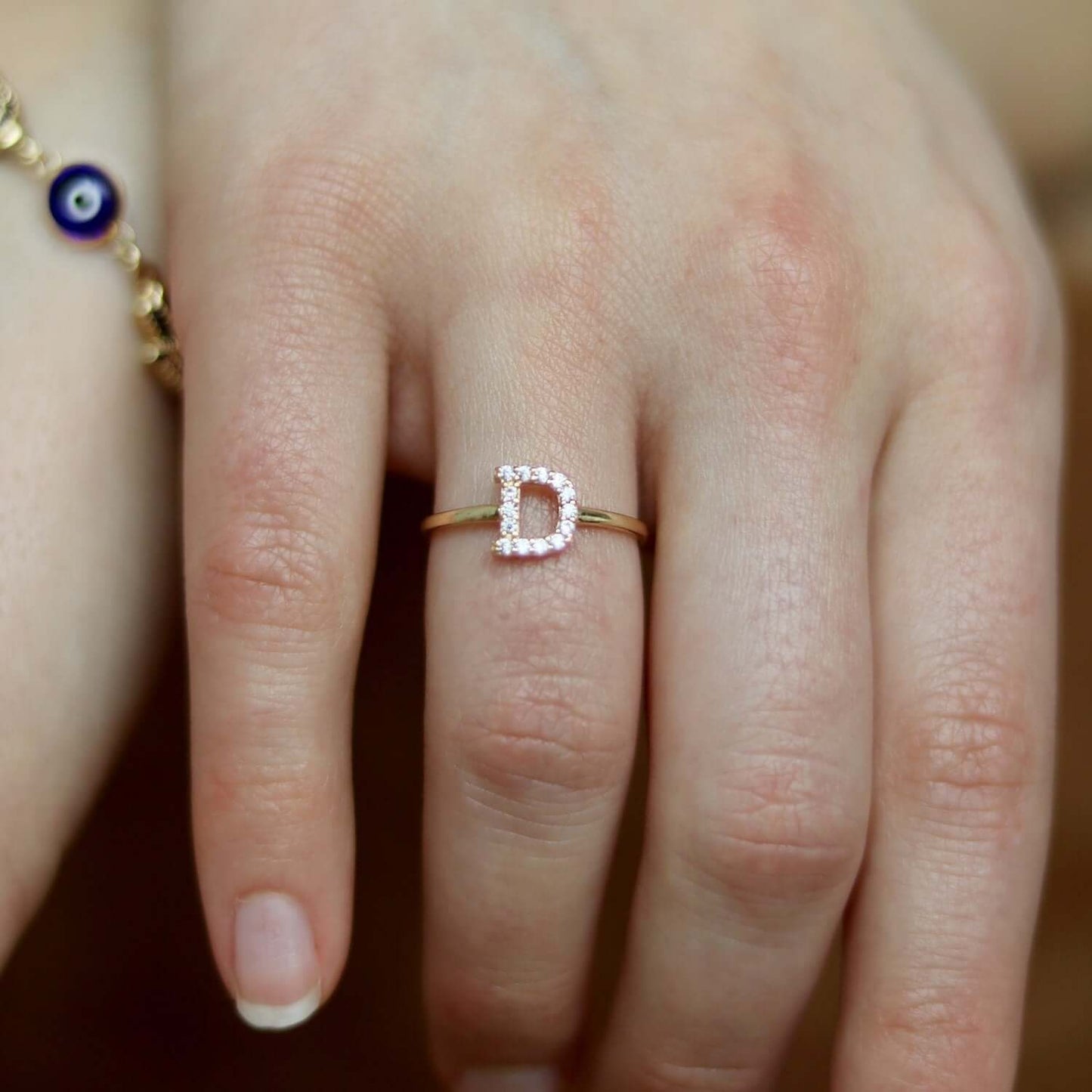 0.12CTW CZ 14K Gold Yellow Initial Letter Ring