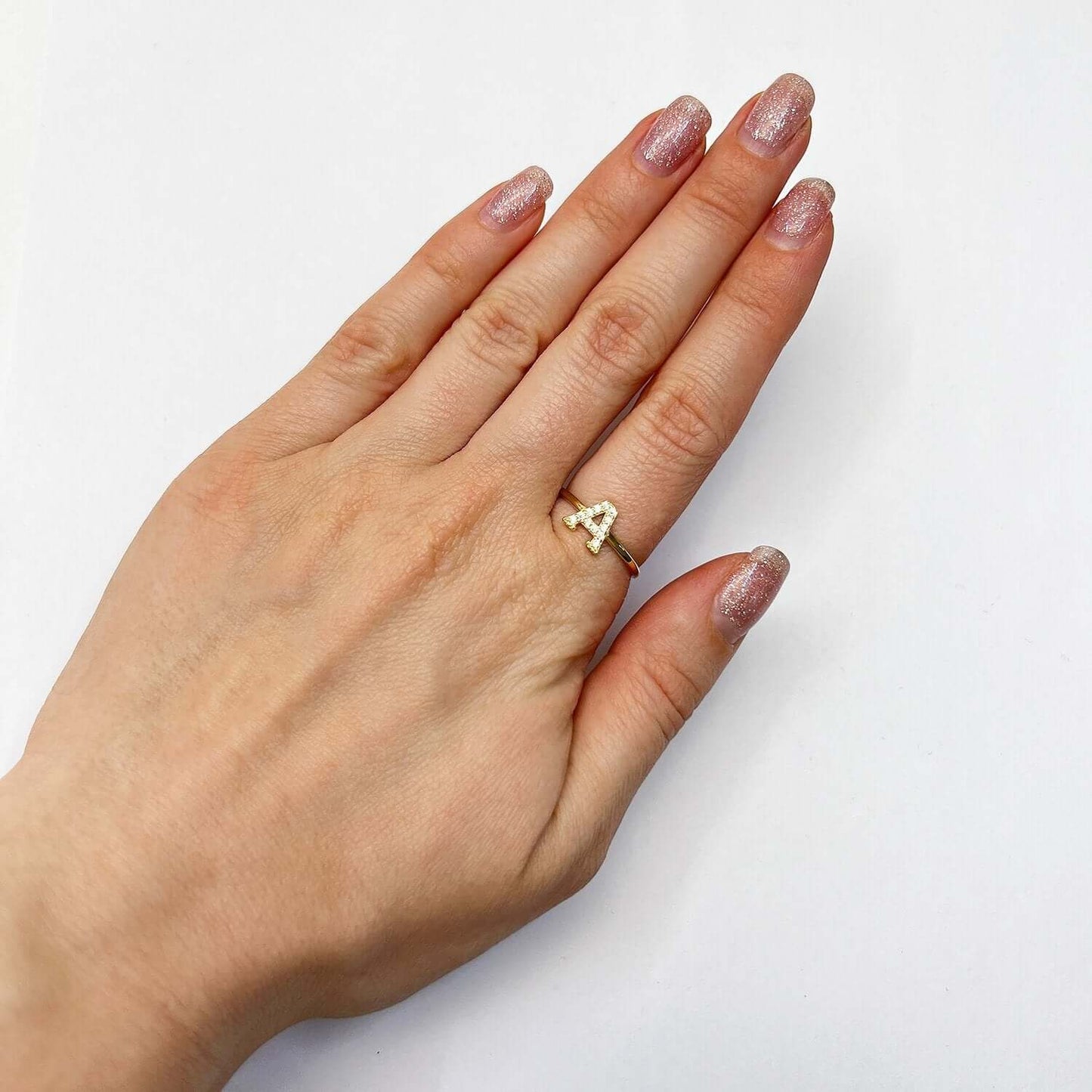 0.12CTW CZ 14K Gold Yellow Initial Letter Ring