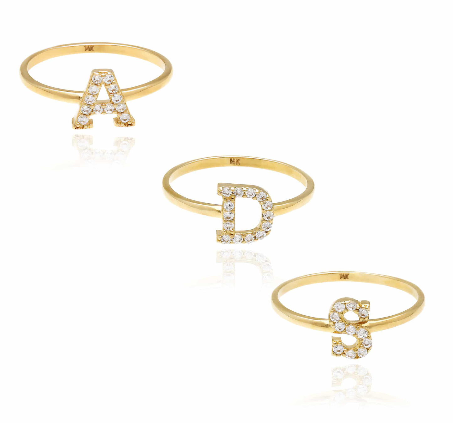 0.12CTW CZ 14K Gold Yellow Initial Letter Ring
