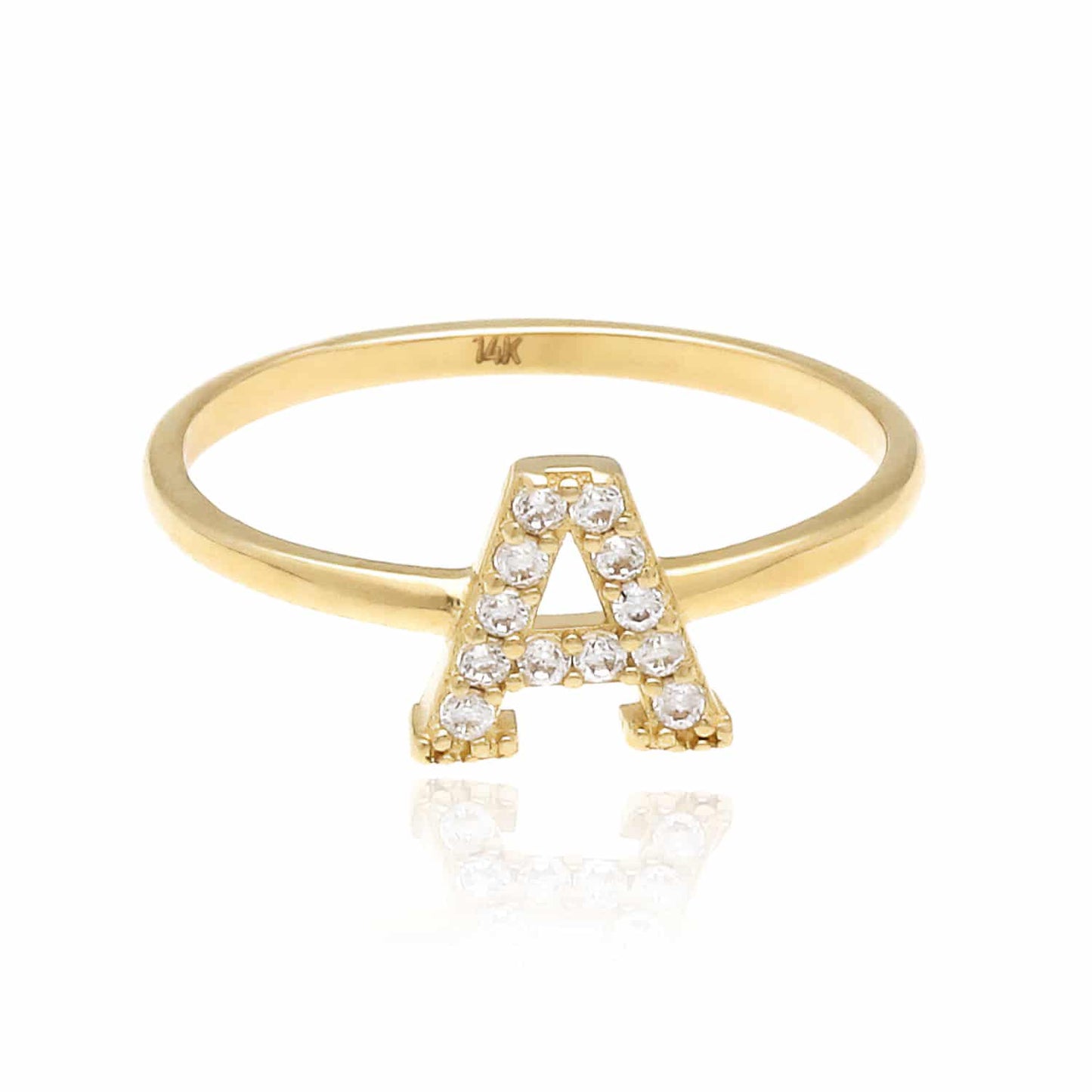 0.12CTW CZ 14K Gold Yellow Initial Letter Ring