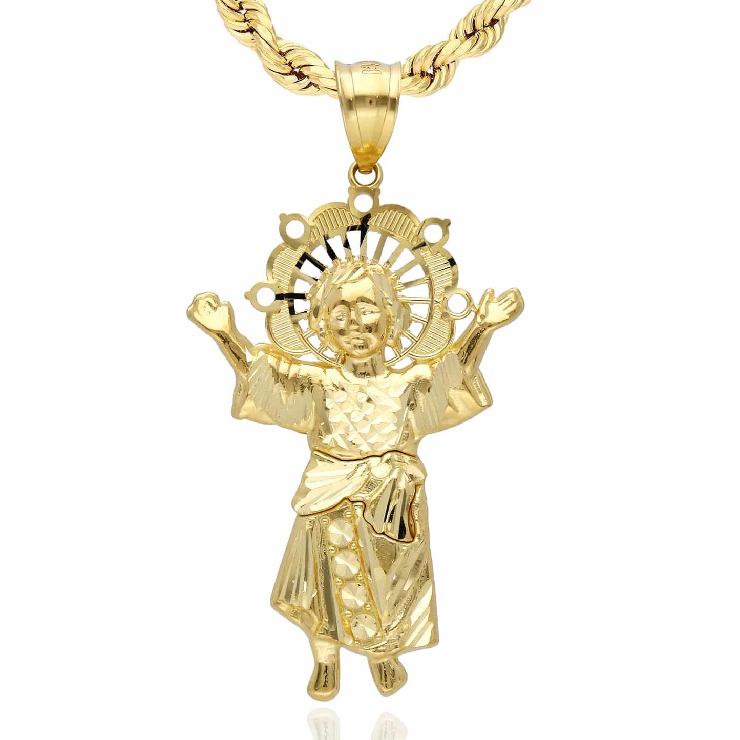 14K Gold Baby Jesus Divino Nino Pendant 1.3"-2.5"