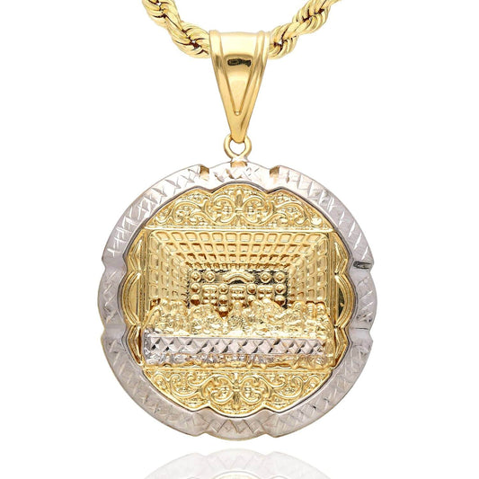 14K Gold Diamond-Cut 3D Apostles The Last Supper Round Pendant 1"-2"