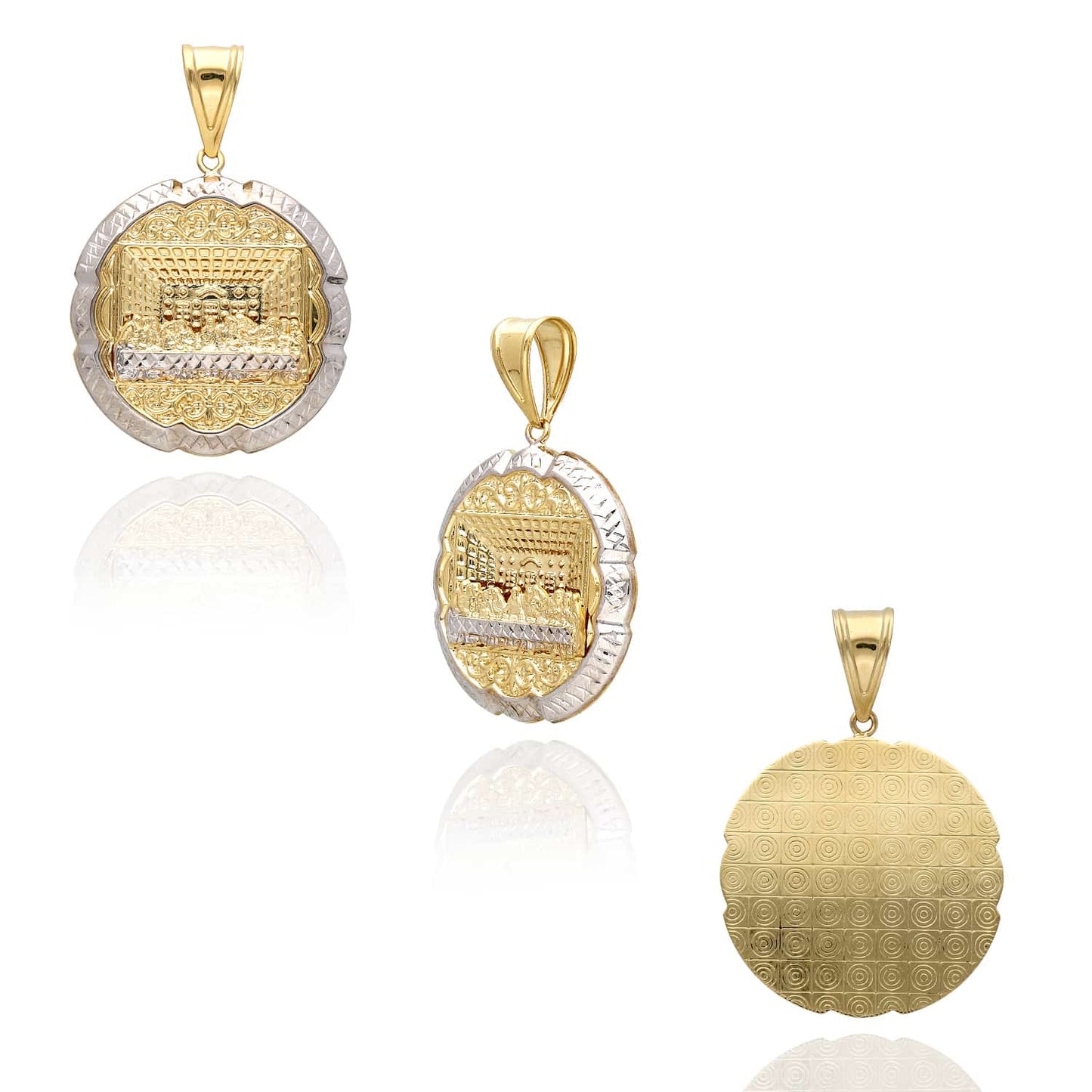 14K Gold Diamond-Cut 3D Apostles The Last Supper Round Pendant 1"-2"