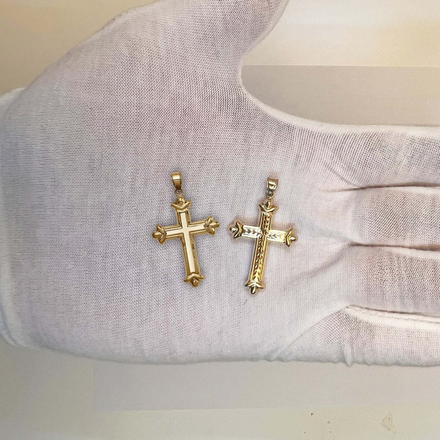 14K Gold Diamond-Cut Double Sided Reversible Cross Pendant 1.54"