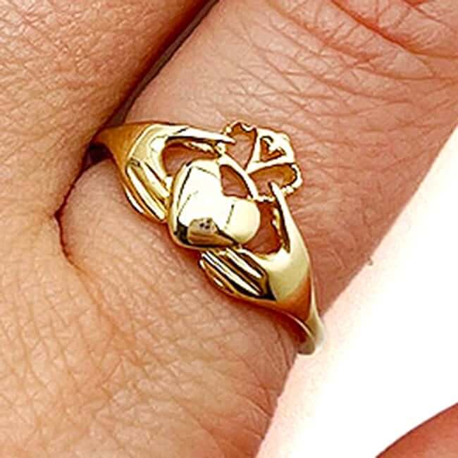 14K Gold Friendship Heart Irish Claddagh Ring