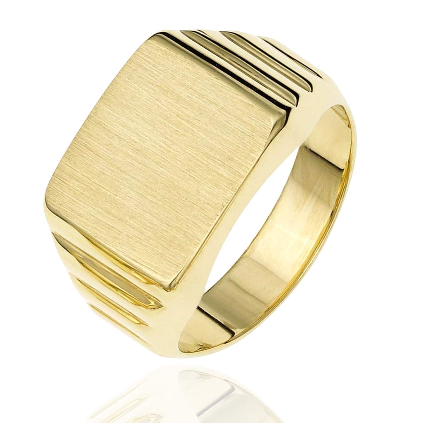 Engravable 14K Real Gold Rectangular Satin Finish Signet Ring