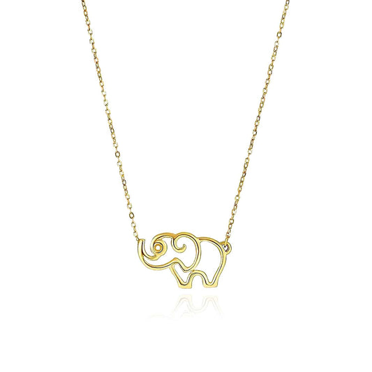 14K Yellow Gold Open Elephant Necklace (Hollow) 17"