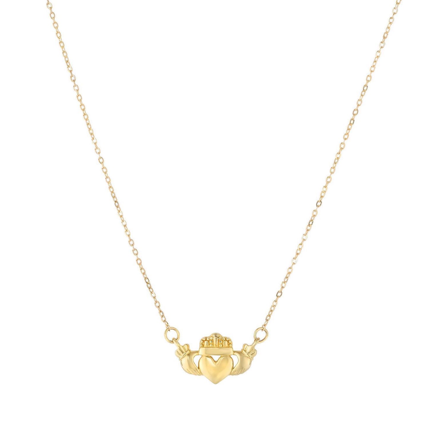 14K Gold Heart Crown Claddagh Pendant Necklace 17"