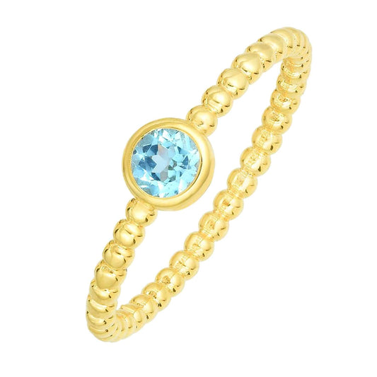 14K Gold Blue Topaz Popcorn Band Ring