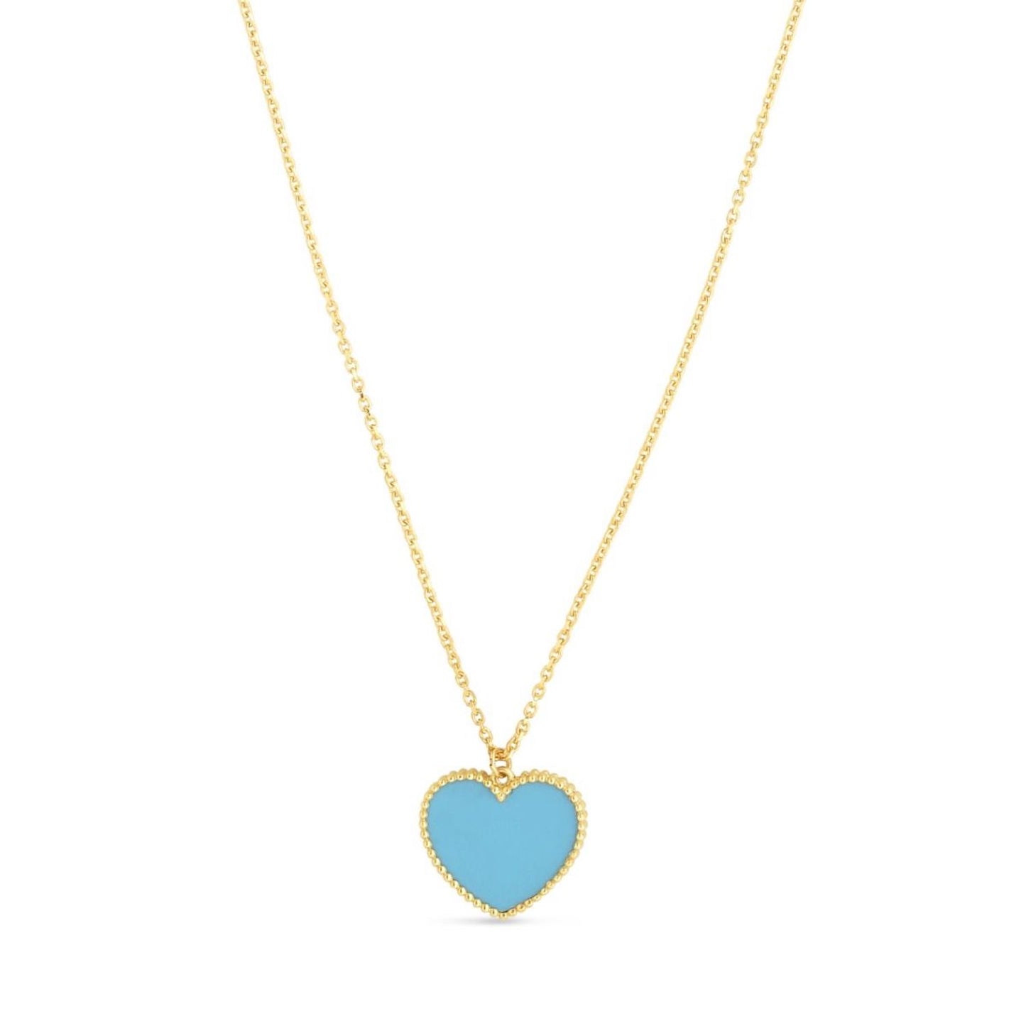 14K Gold Turquoise Heart Pendant Necklace 17"-18" Adjustable