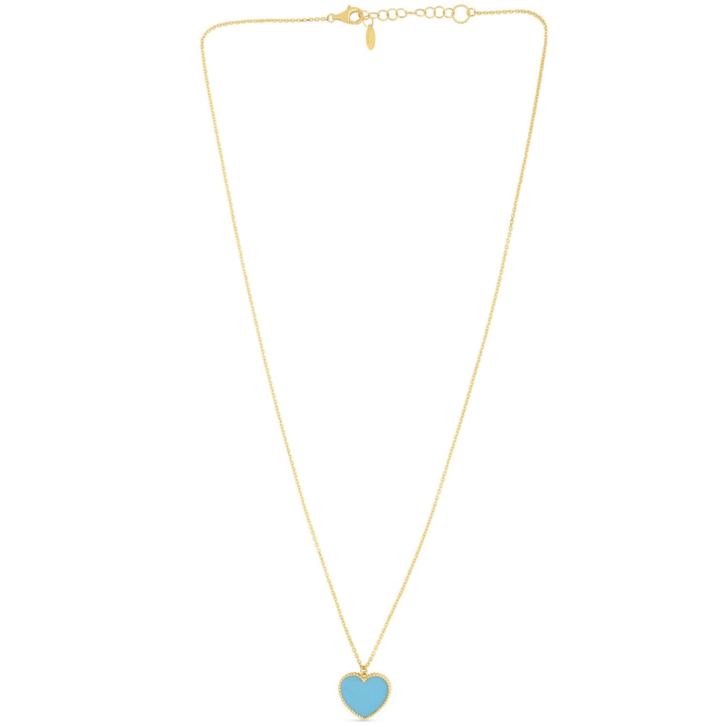 14K Gold Turquoise Heart Pendant Necklace 17"-18" Adjustable