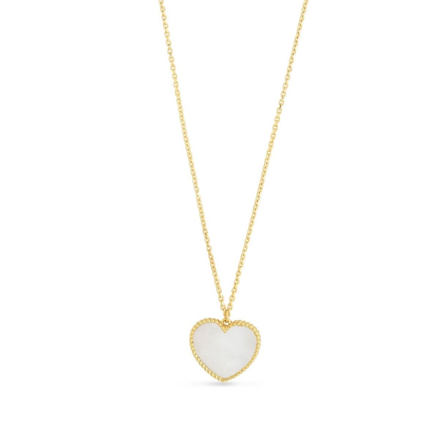 14K Gold Mother Of Pearl Heart Pendant Necklace 17"-18" Adjustable