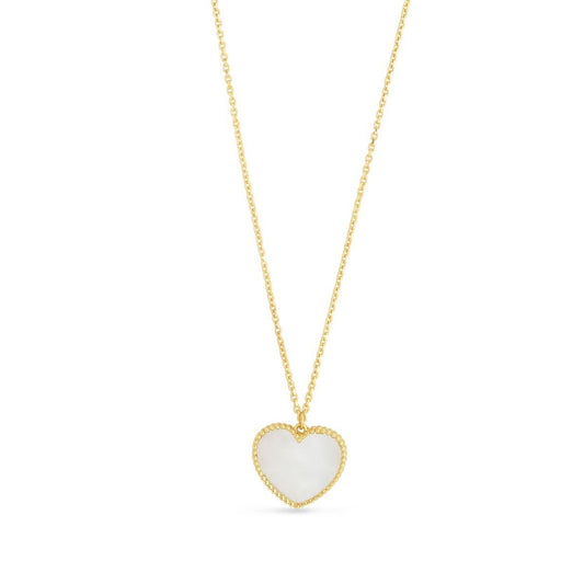 14K Yellow Gold Mother of Pearl Heart Necklace (Hollow) Adjustable 17"-18"