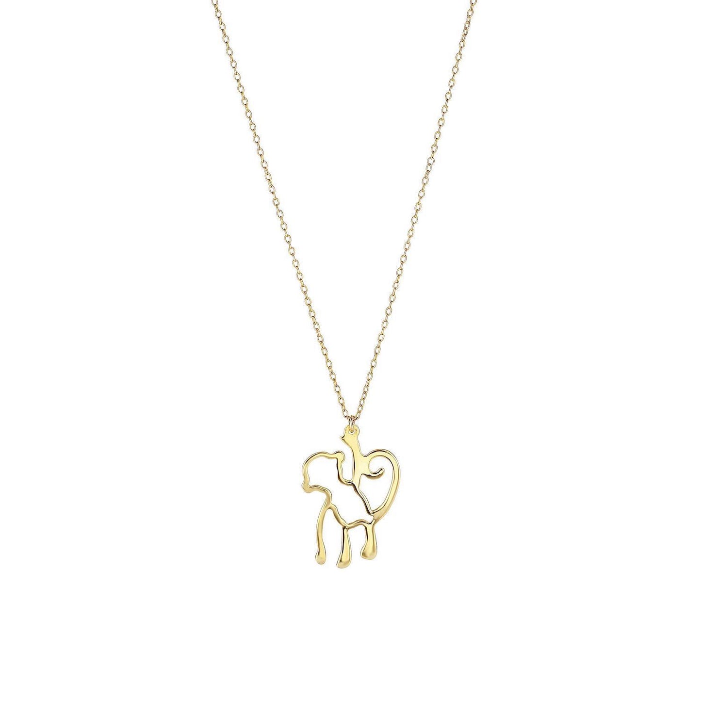 14K Gold Monkey Pendant Necklace 18"