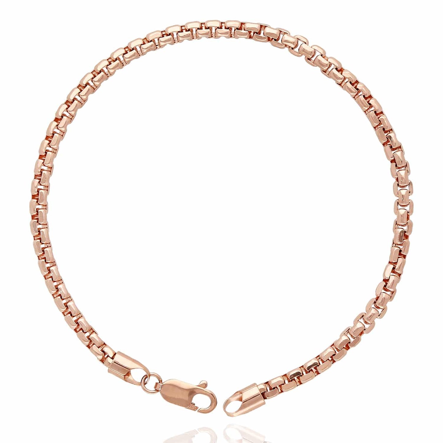 14K Rose Gold 3.5mm Round Box Bracelet (Solid Links) 8"