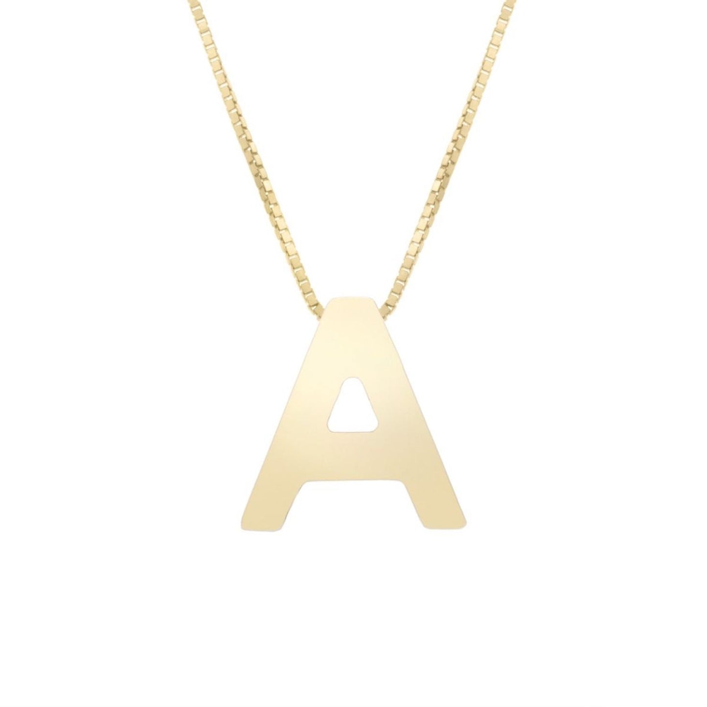 14K Gold Block Letter Initial Pendant Box Chain Necklace 16"-18"