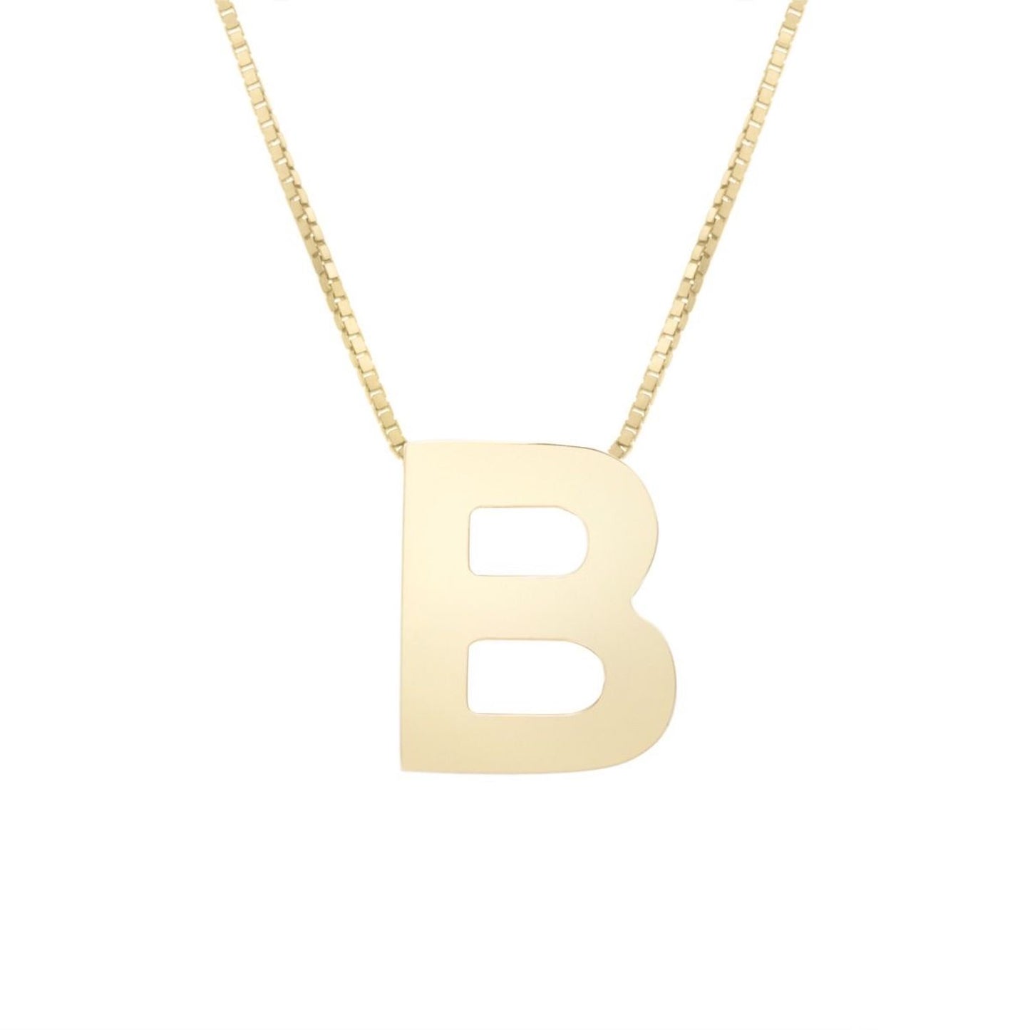 14K Gold Block Letter Initial Pendant Box Chain Necklace 16"-18"