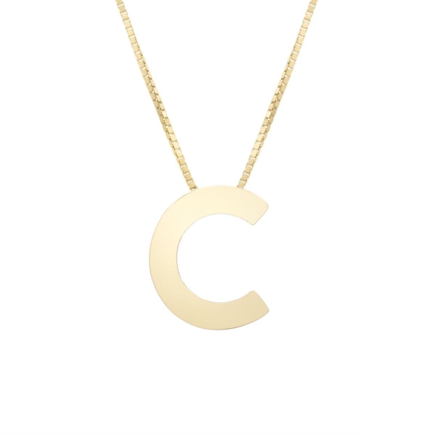 14K Gold Block Letter Initial Pendant Box Chain Necklace 16"-18"
