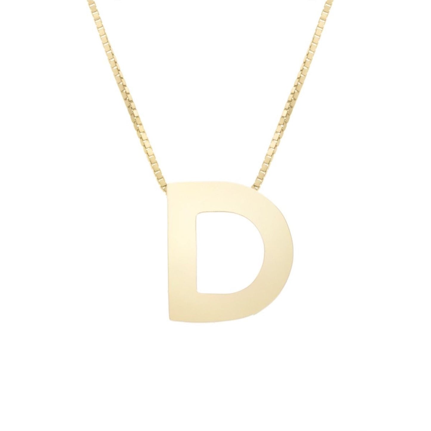 14K Gold Block Letter Initial Pendant Box Chain Necklace 16"-18"