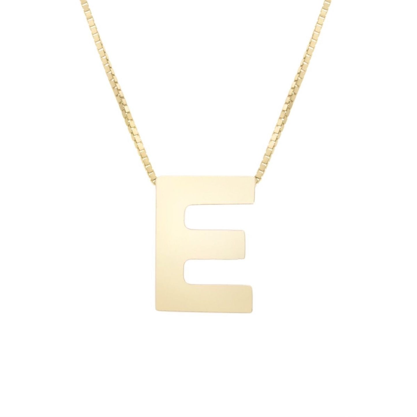 14K Gold Block Letter Initial Pendant Box Chain Necklace 16"-18"
