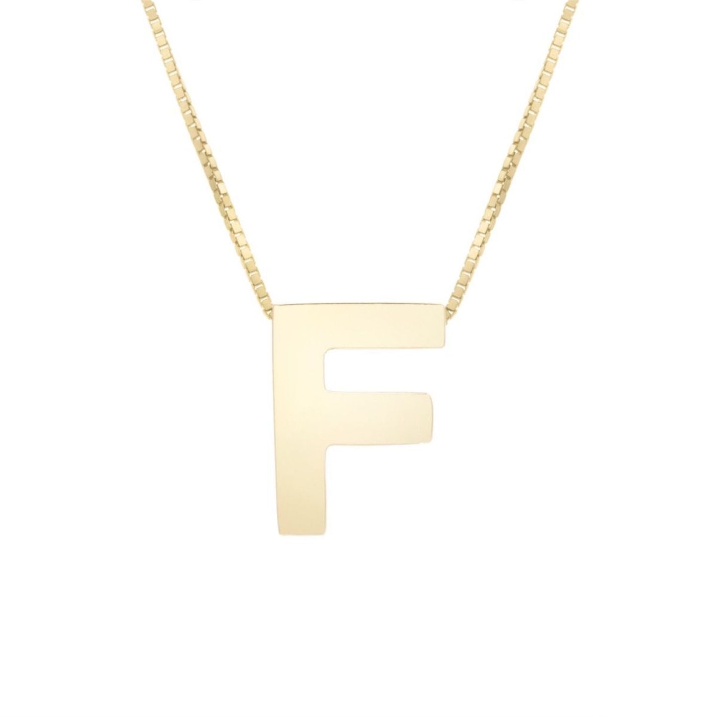 14K Gold Block Letter Initial Pendant Box Chain Necklace 16"-18"