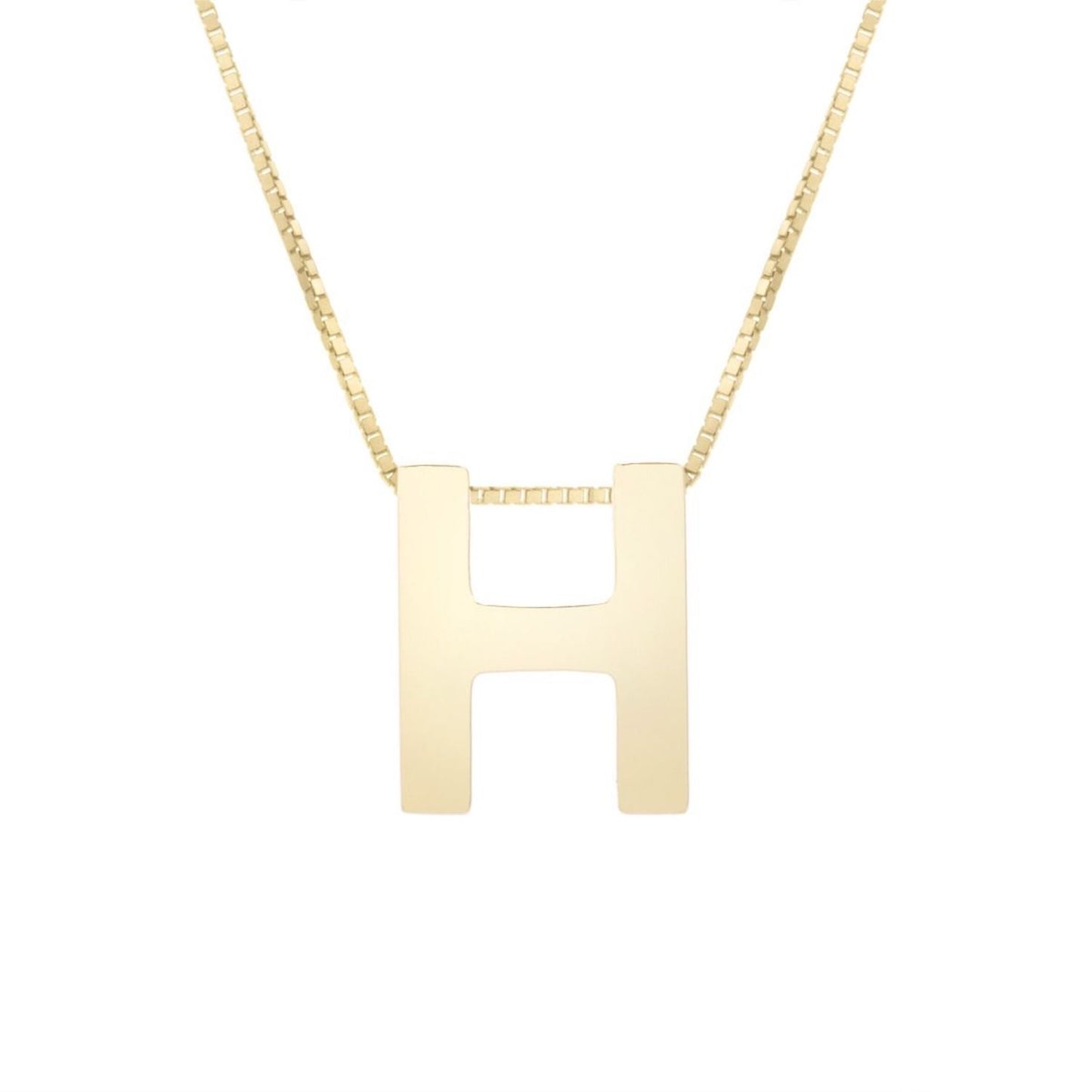 14K Gold Block Letter Initial Pendant Box Chain Necklace 16"-18"
