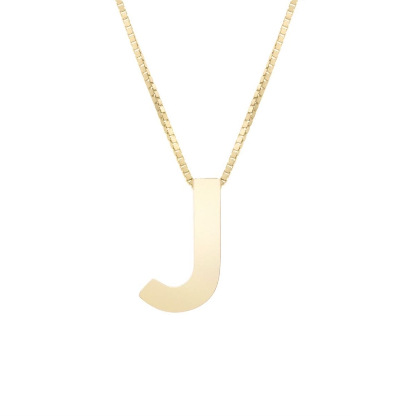 14K Gold Block Letter Initial Pendant Box Chain Necklace 16"-18"
