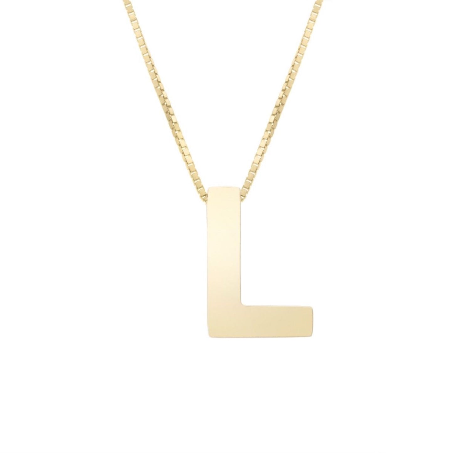 14K Gold Block Letter Initial Pendant Box Chain Necklace 16"-18"