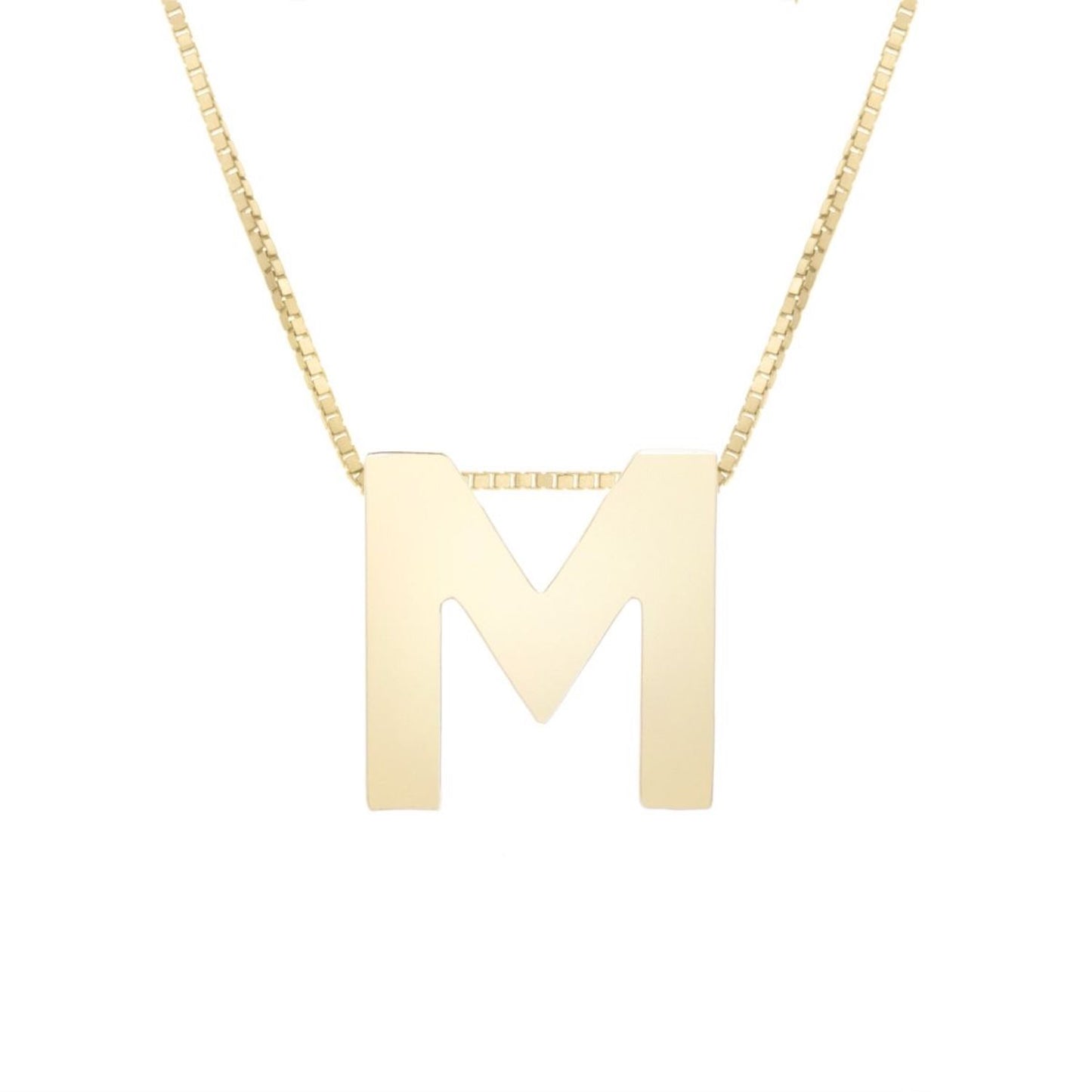 14K Gold Block Letter Initial Pendant Box Chain Necklace 16"-18"