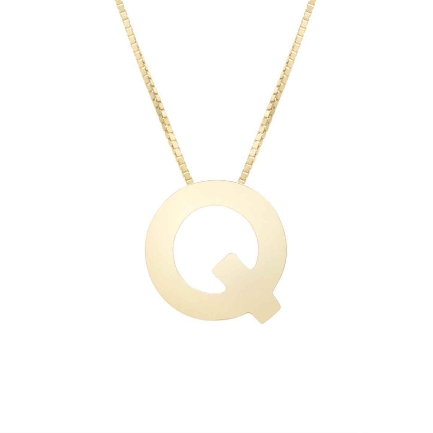 14K Gold Block Letter Initial Pendant Box Chain Necklace 16"-18"