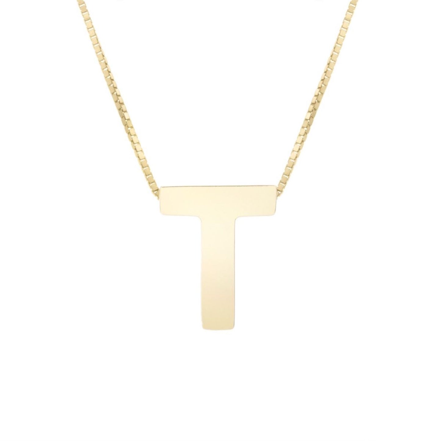 14K Gold Block Letter Initial Pendant Box Chain Necklace 16"-18"