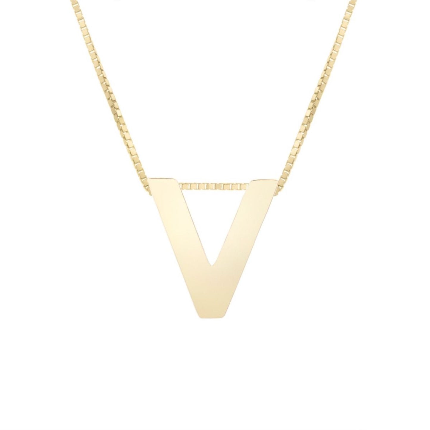 14K Gold Block Letter Initial Pendant Box Chain Necklace 16"-18"