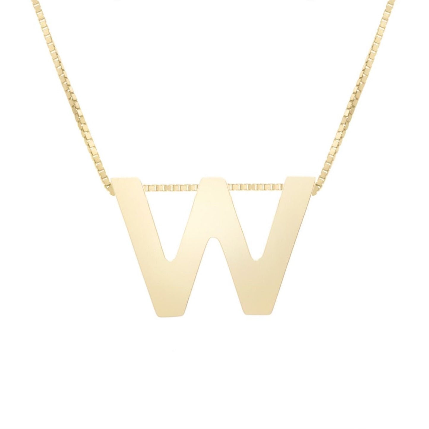 14K Gold Block Letter Initial Pendant Box Chain Necklace 16"-18"