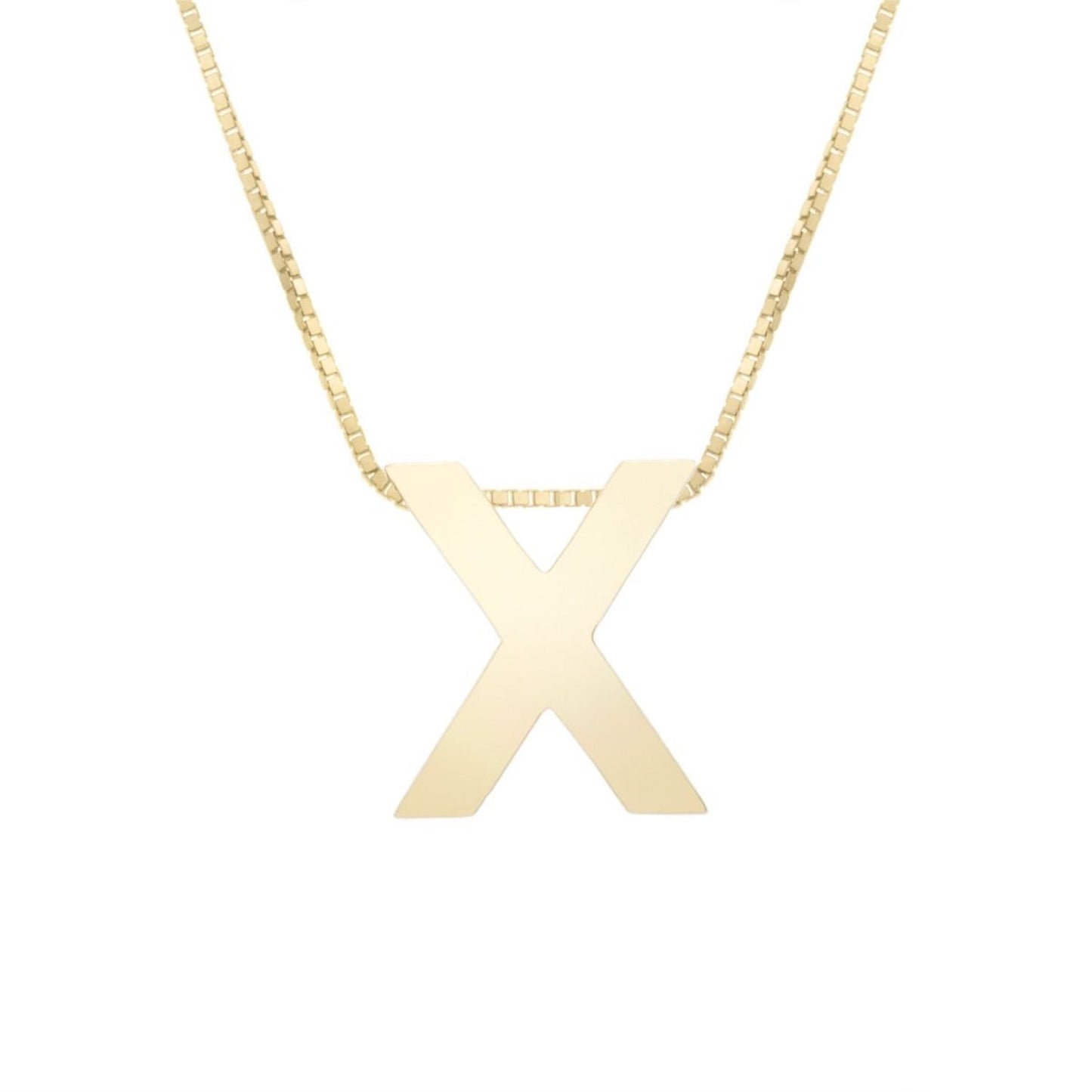 14K Gold Block Letter Initial Pendant Box Chain Necklace 16"-18"