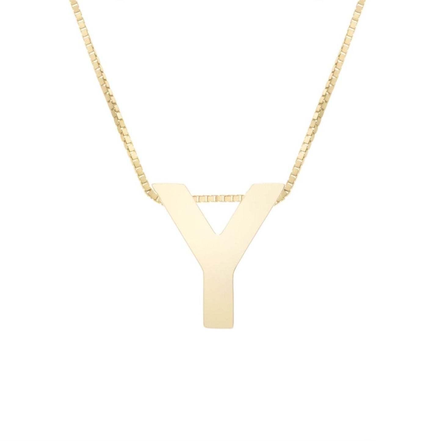 14K Gold Block Letter Initial Pendant Box Chain Necklace 16"-18"