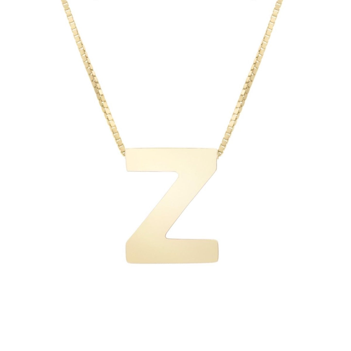 14K Gold Block Letter Initial Pendant Box Chain Necklace 16"-18"