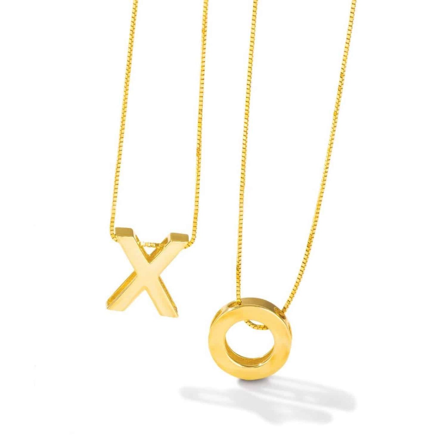 14K Gold Block Letter Initial Pendant Box Chain Necklace 16"-18"
