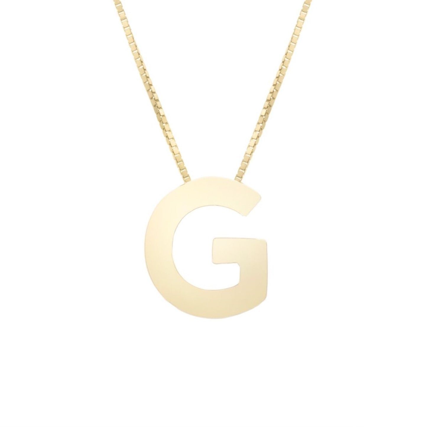 14K Gold Block Letter Initial Pendant Box Chain Necklace 16"-18"