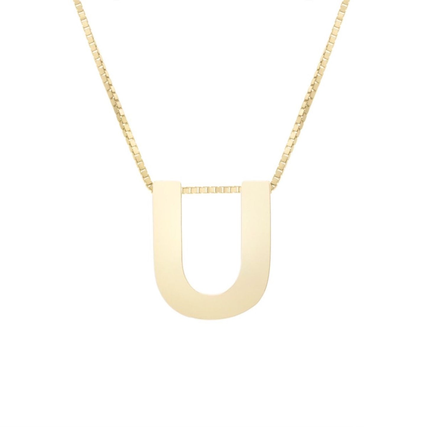 14K Gold Block Letter Initial Pendant Box Chain Necklace 16"-18"