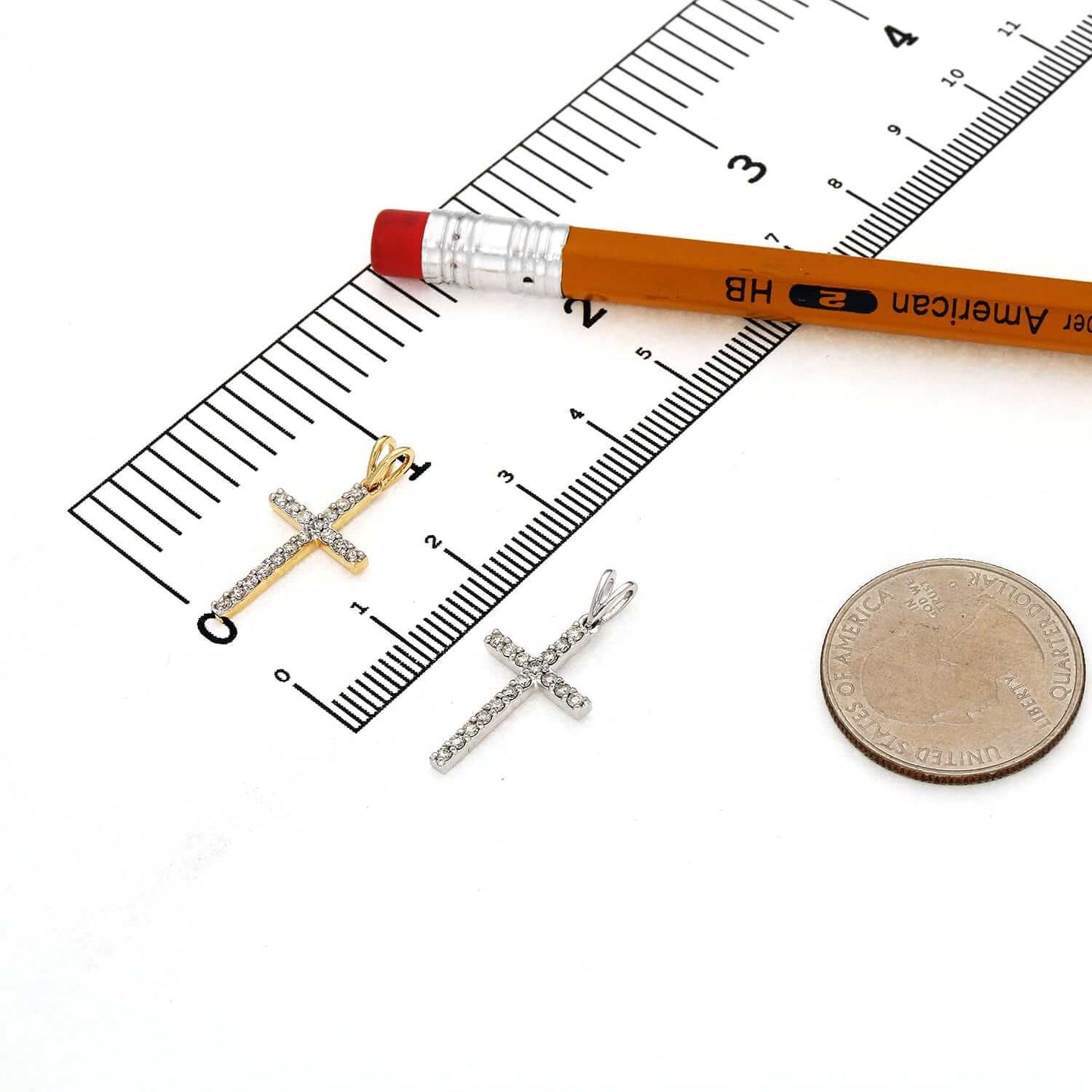 0.25CTW Natural Diamond 14K Yellow Gold White Cross Pendant 1"