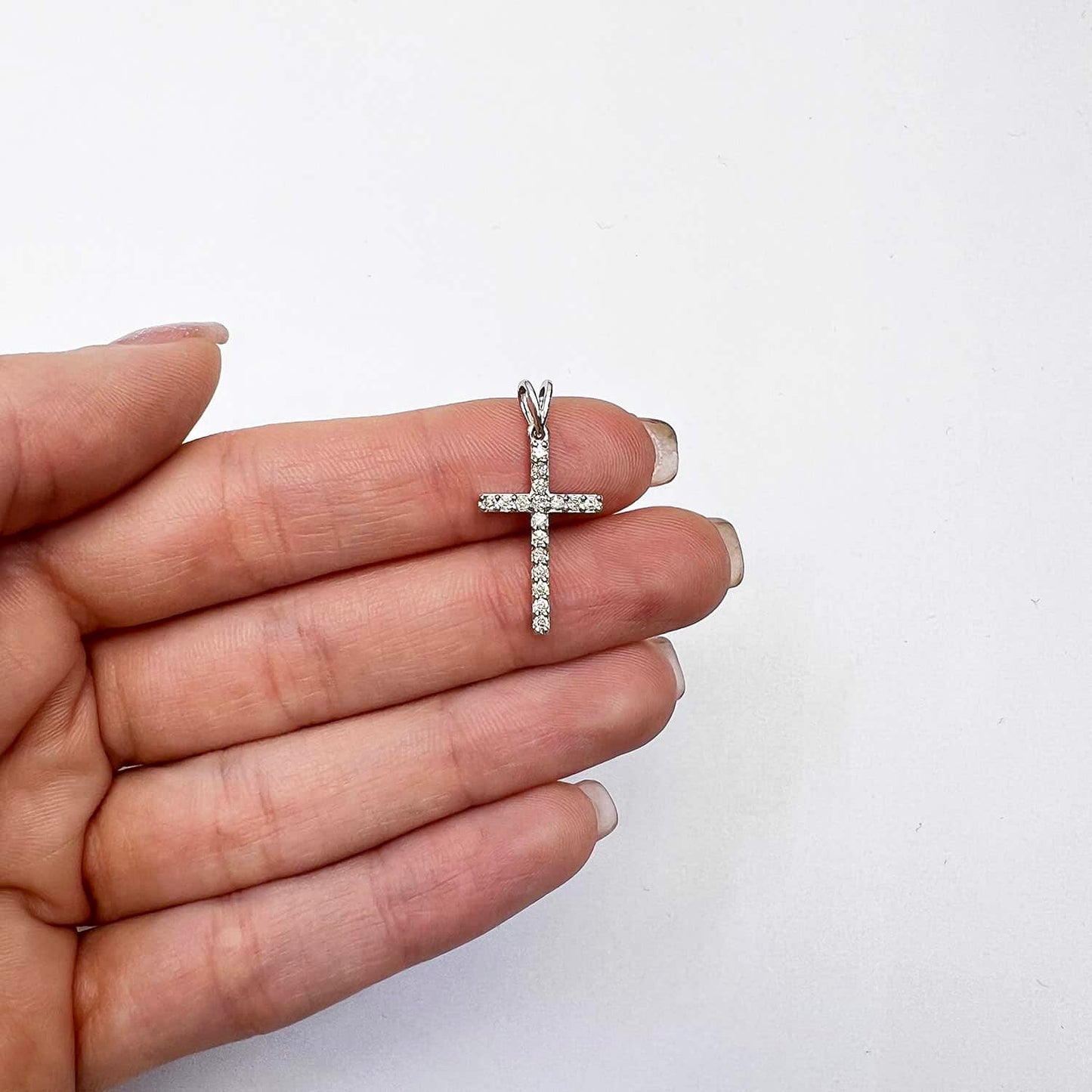 0.25CTW Natural Diamond 14K Yellow Gold White Cross Pendant 1"