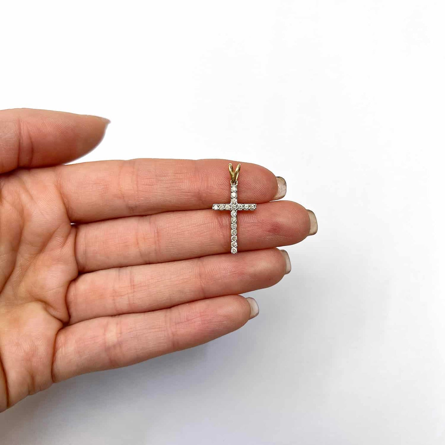 0.25CTW Natural Diamond 14K Yellow Gold White Cross Pendant 1"