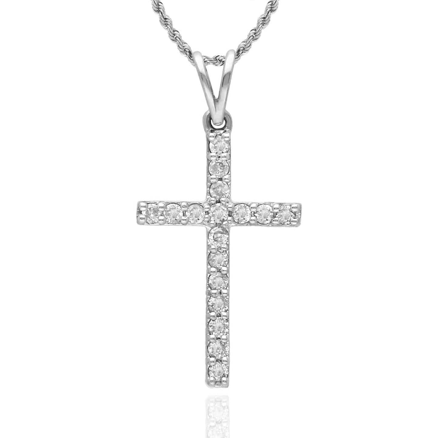 0.25CTW Natural Diamond 14K Yellow Gold White Cross Pendant 1"